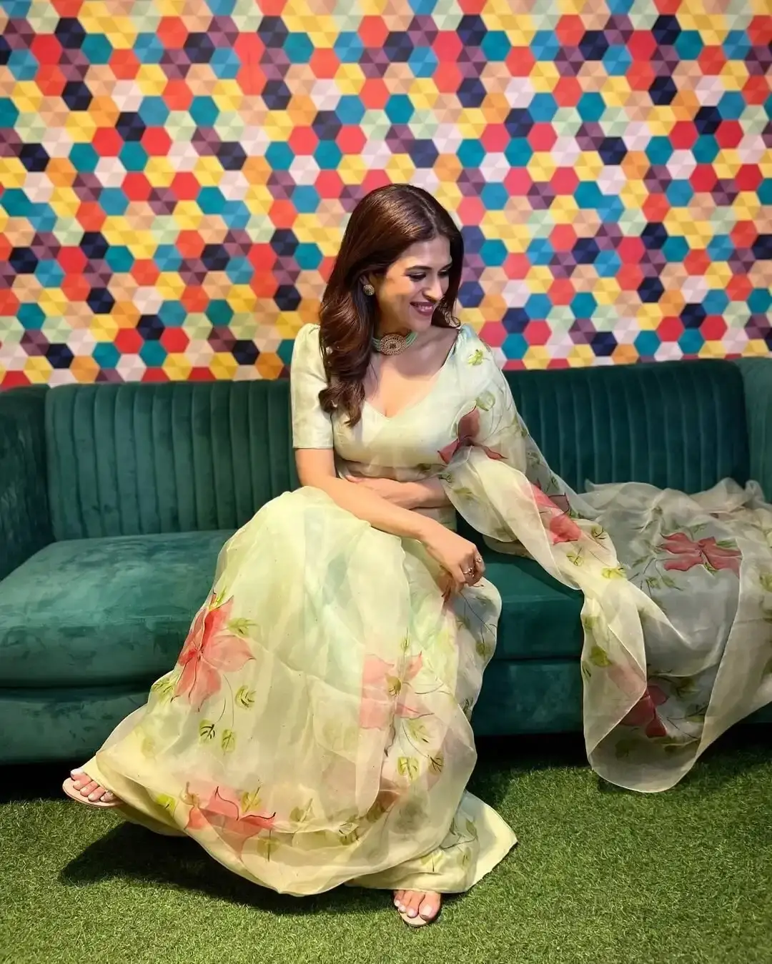 South Indian Shraddha Das in Transparent Green Saree